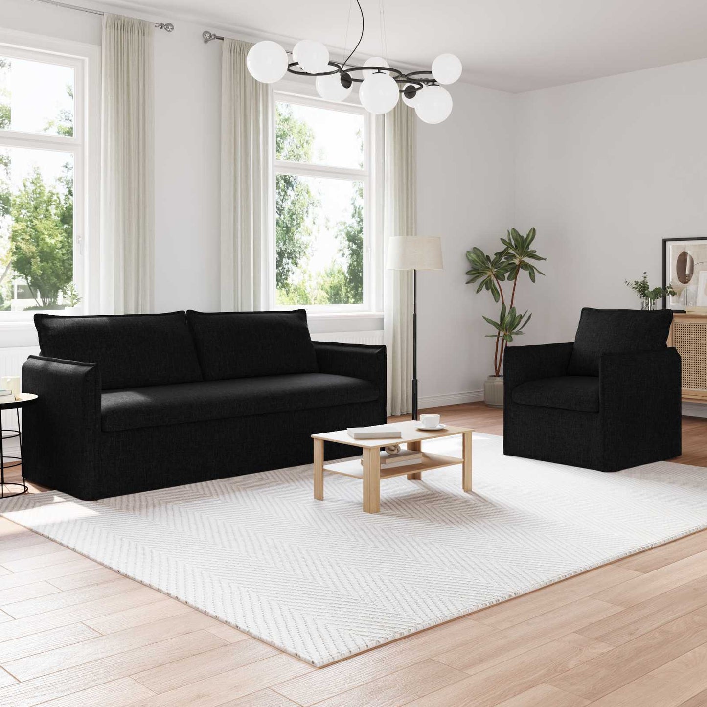 Set di divani 2 pcs Nero 196 x 82 x 85 cm Tessuto