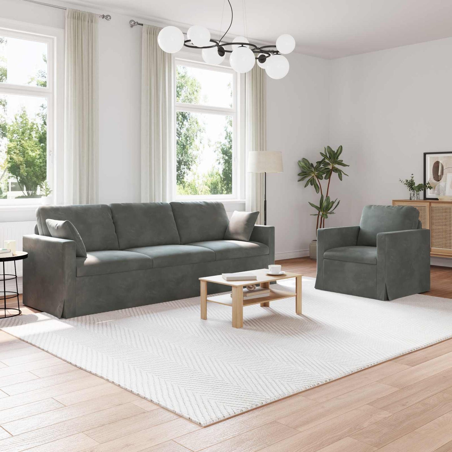 Set di divani 2 pcs Grigio scuro 228 x 78 x 80 cm Velluto