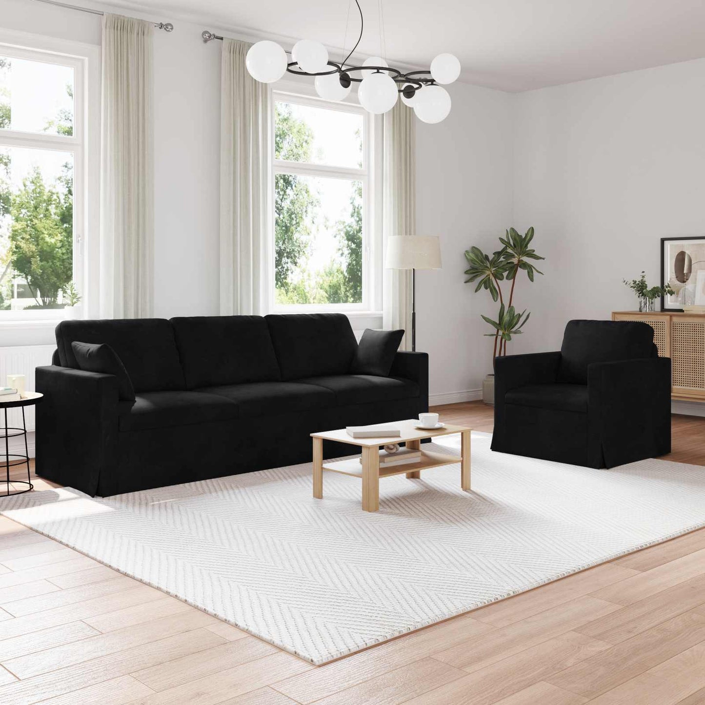 Set di divani 2 pcs Nero 228 x 78 x 80 cm Velluto