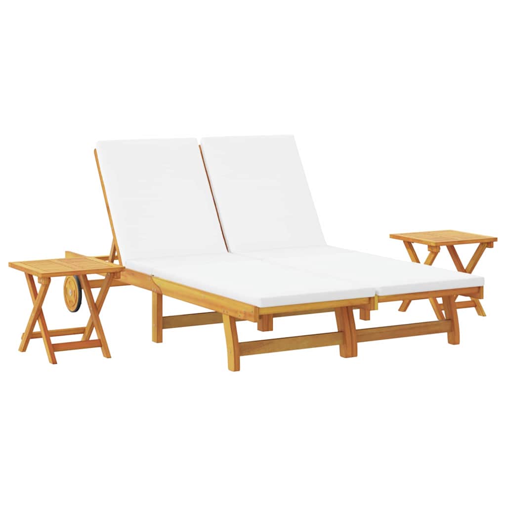 Lettino da sole Bianco Crema Legno di Acacia Massello