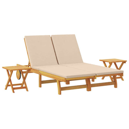 Lettino da sole con cuscino Beige Legno di Acacia Massello