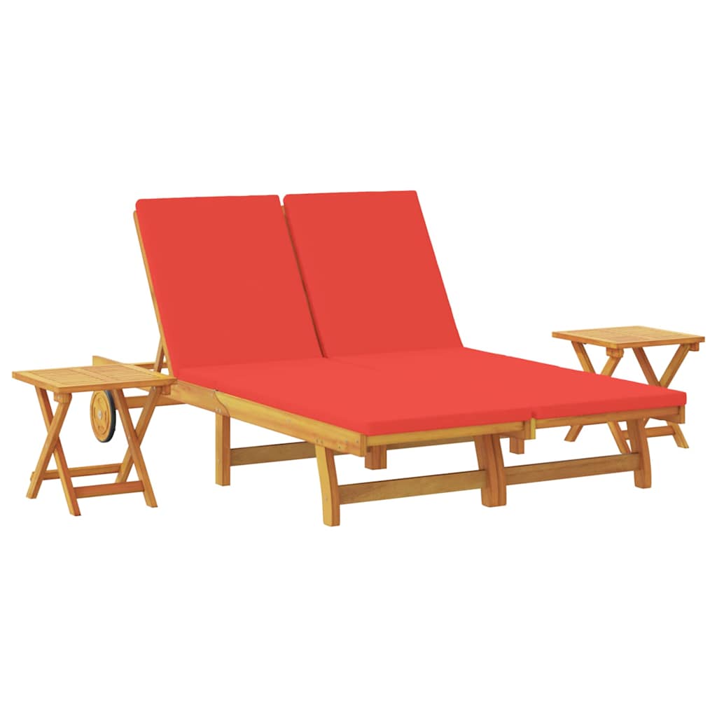 Lettino da sole con cuscino Rosso Legno di Acacia Massello