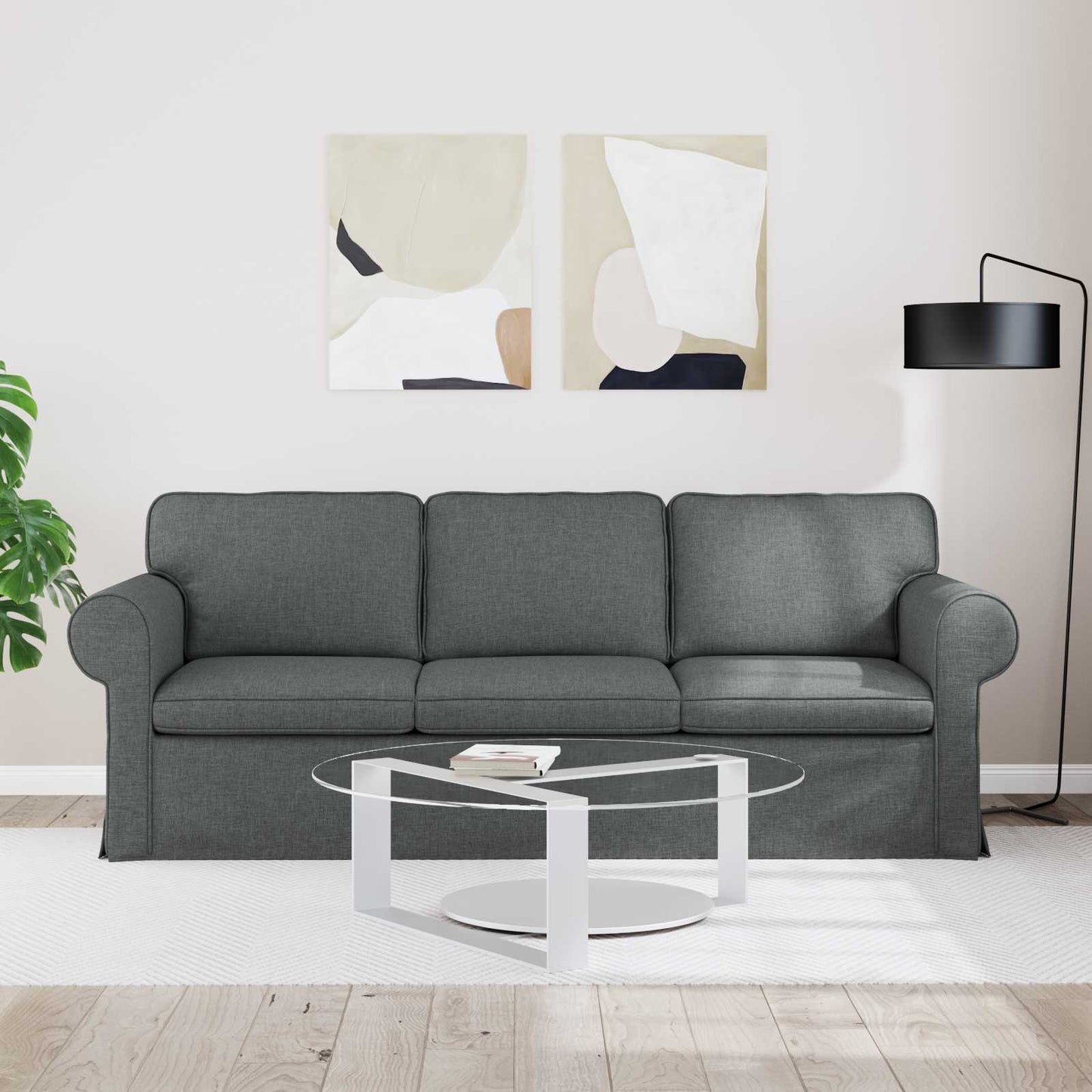 Divano Grigio scuro 215 x 82 x 80 cm Tessuto