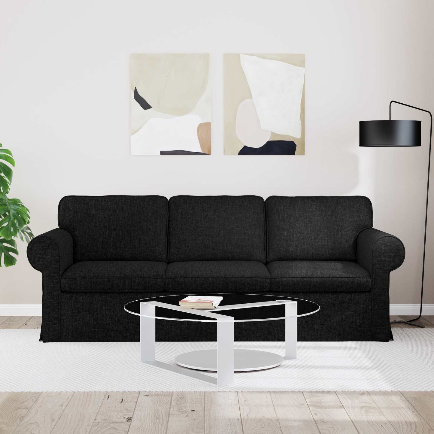 Divano Nero 215 x 82 x 80 cm Tessuto
