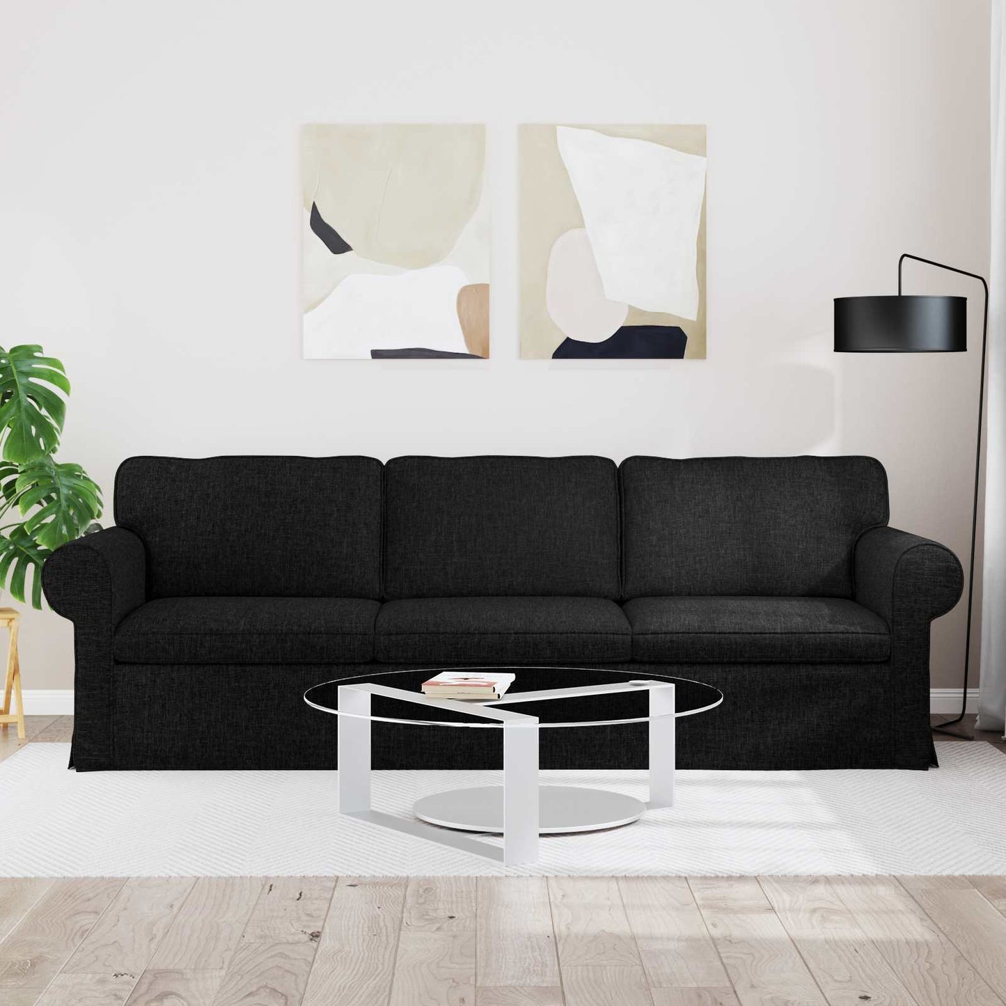 Divano Nero 215 x 82 x 80 cm Tessuto