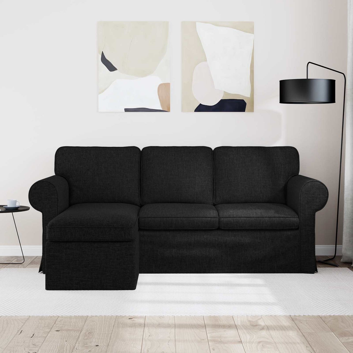 Divano Nero 215 x 138 x 80 cm Tessuto