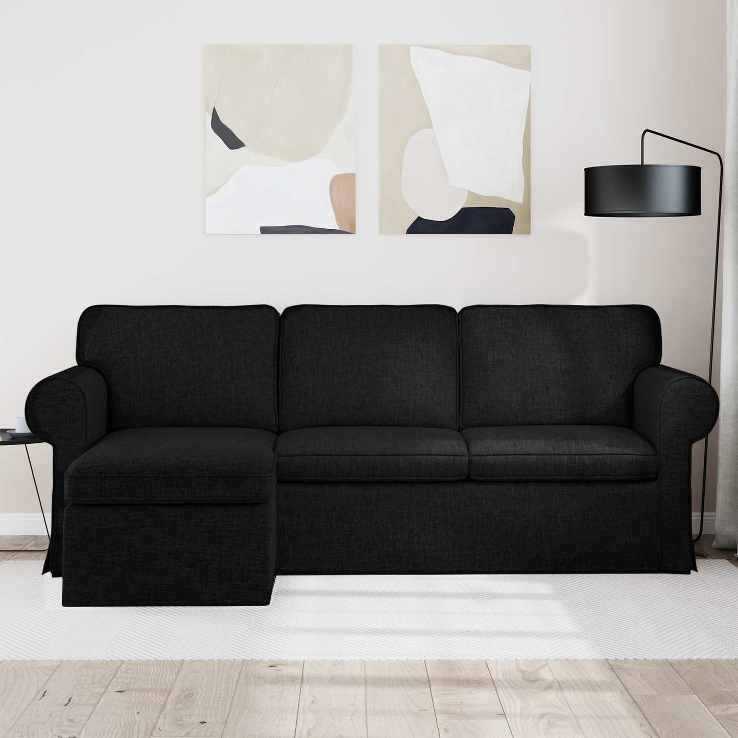 Divano Nero 215 x 138 x 80 cm Tessuto