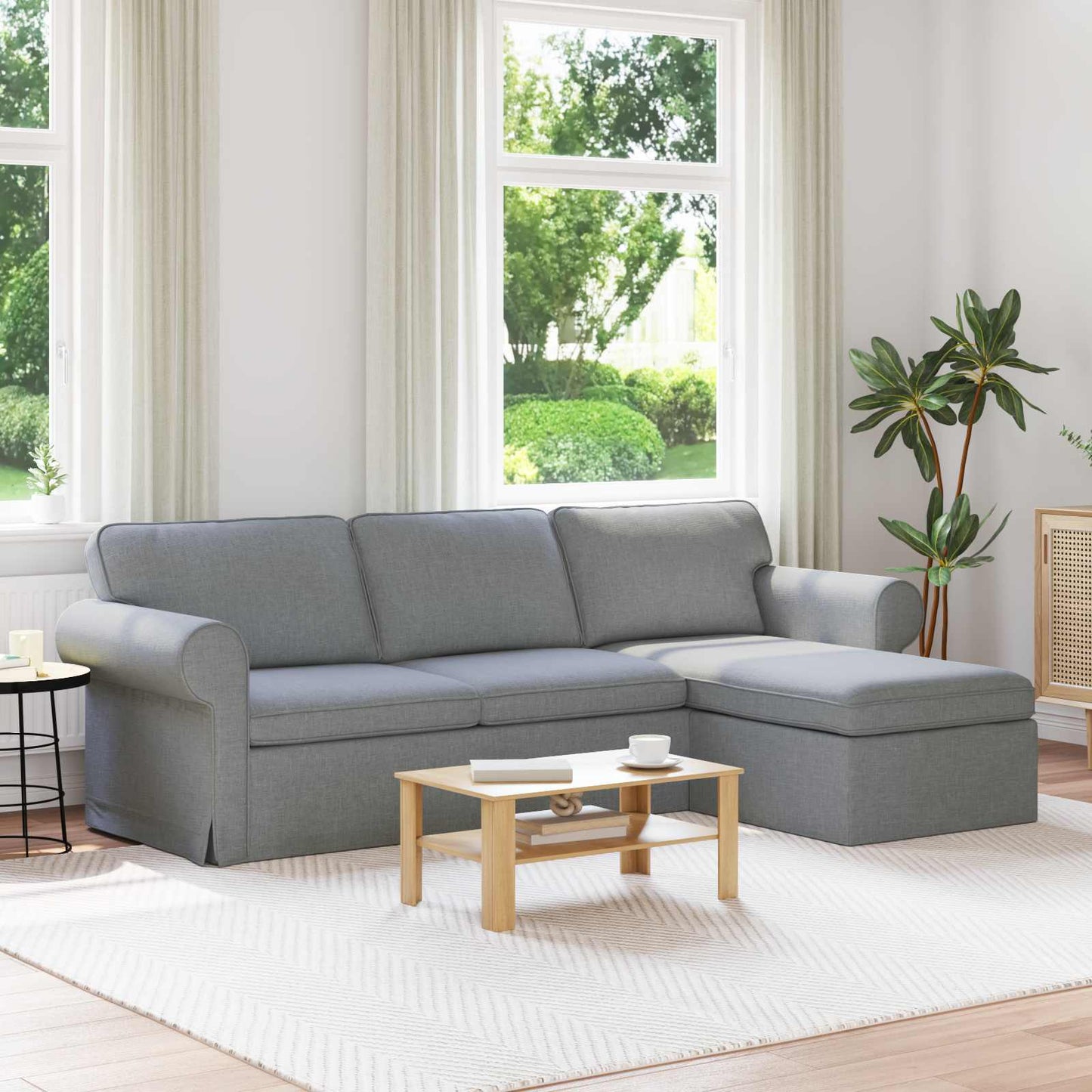 Divano Grigio chiaro 215 x 138 x 80 cm Tessuto