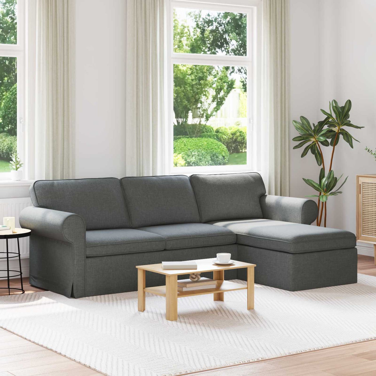 Divano Grigio scuro 215 x 138 x 80 cm Tessuto