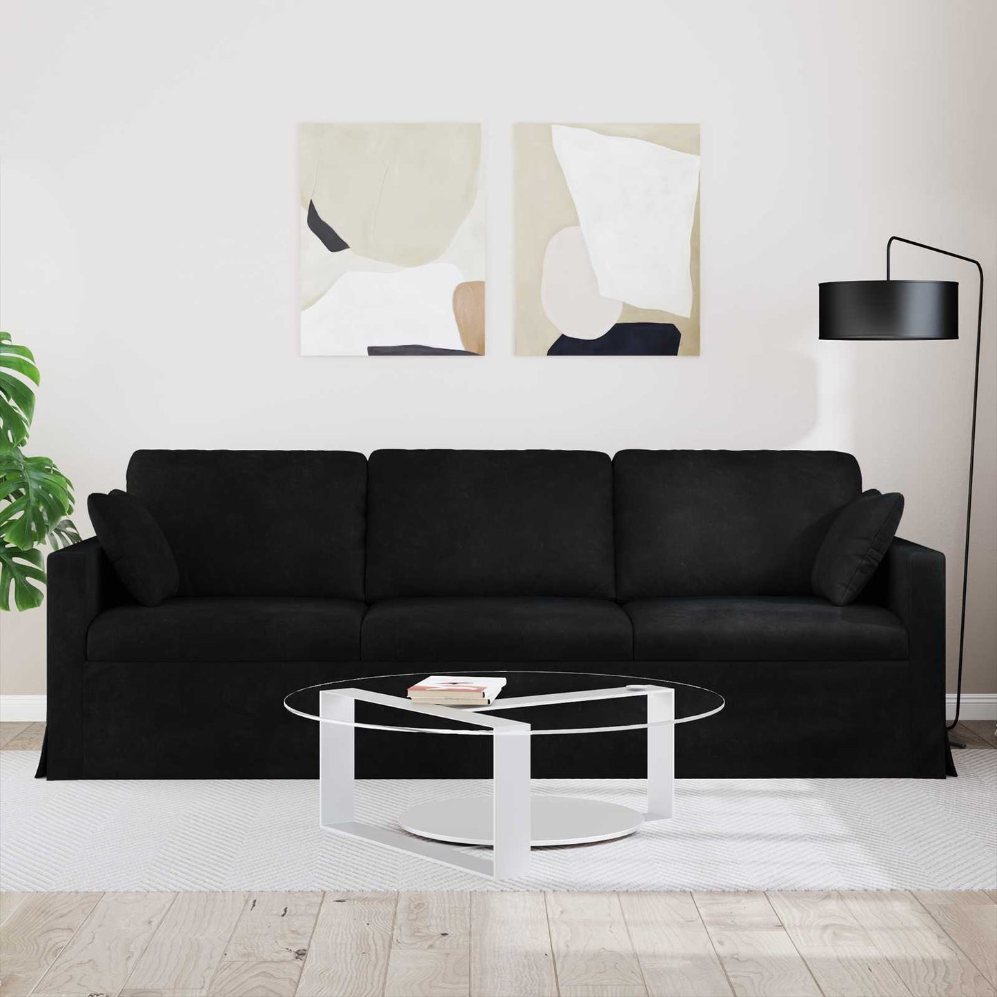 Divano Nero 228 x 78 x 80 cm Velluto