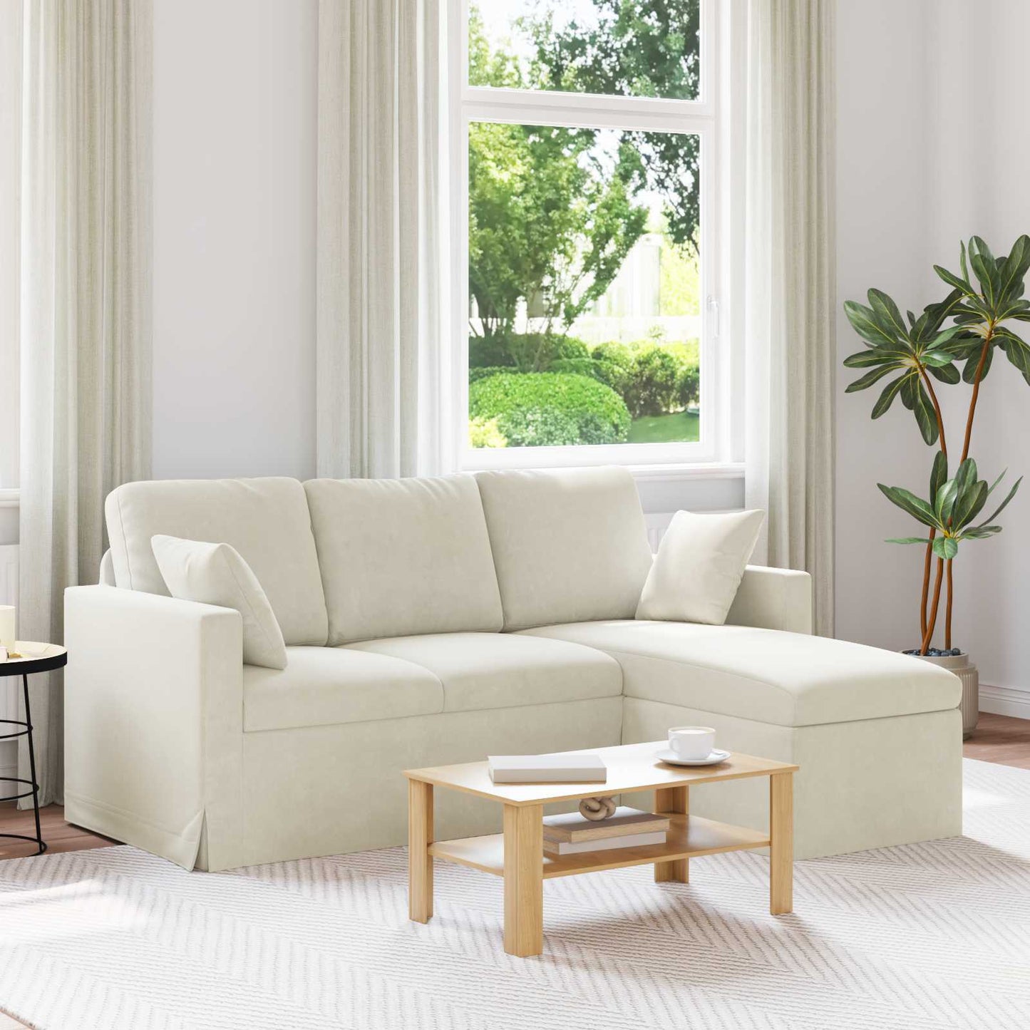Divano Crema 198 x 134 x 80 cm Velluto