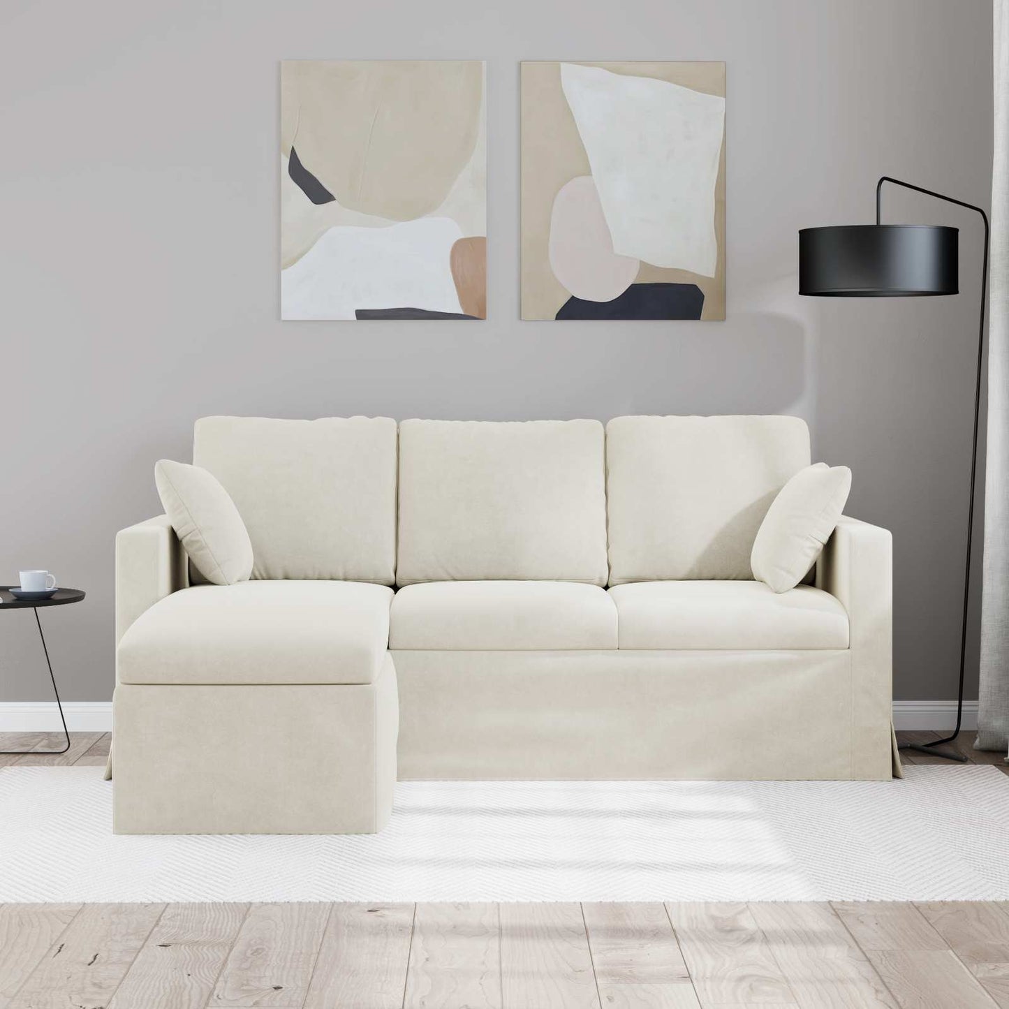 Divano Crema 198 x 134 x 80 cm Velluto