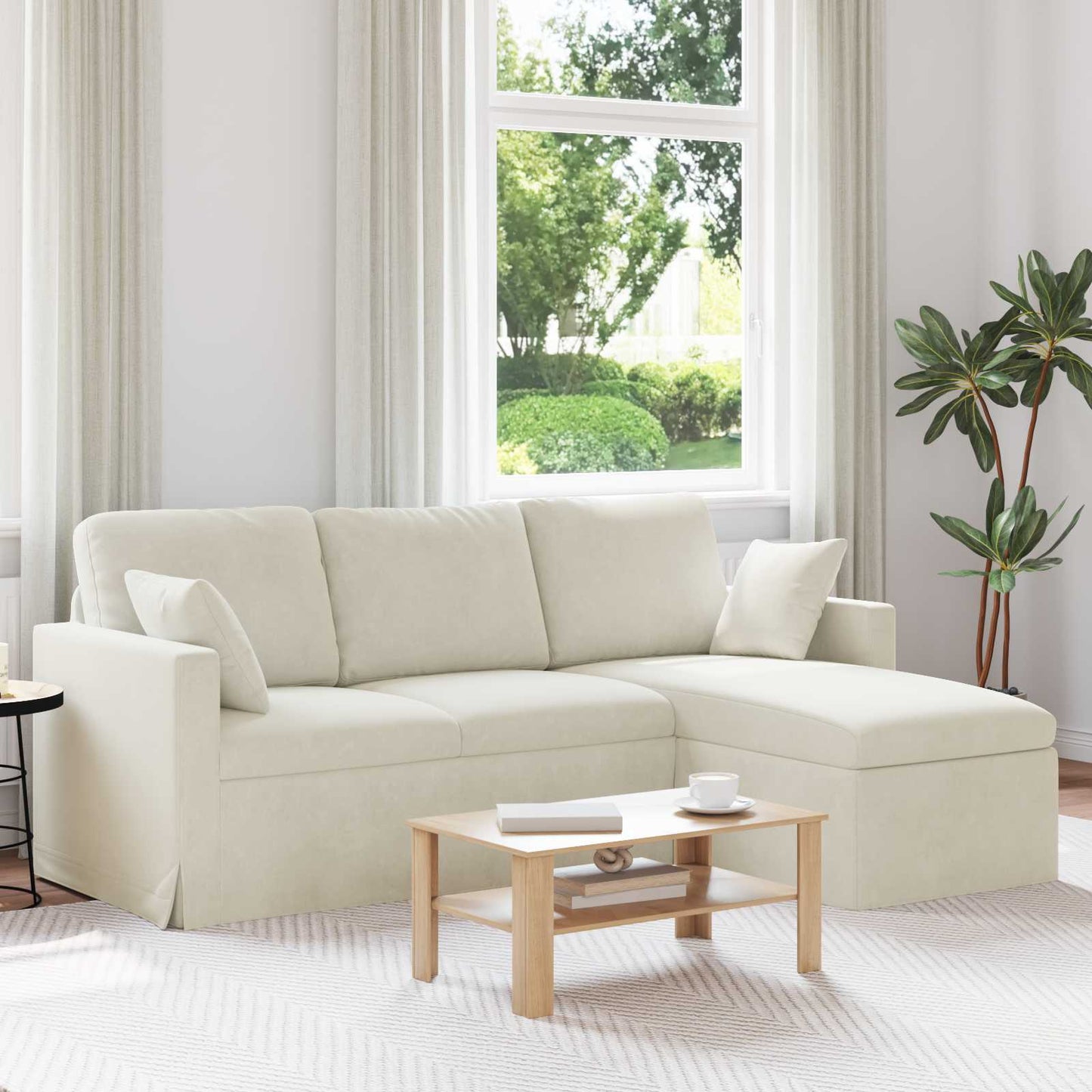 Divano Crema 198 x 134 x 80 cm Velluto