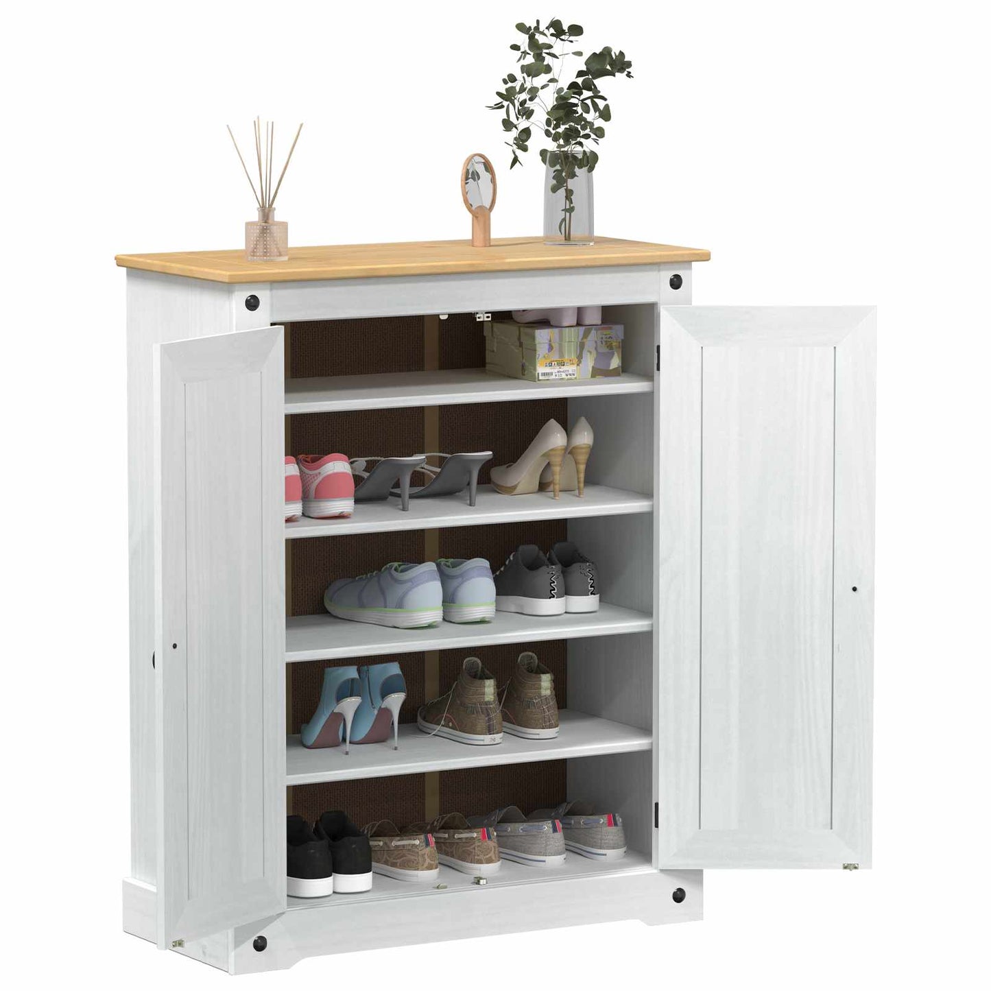 Mobile per scarpe Bianco 86 x 38.5 x 1080 cm Pino massello