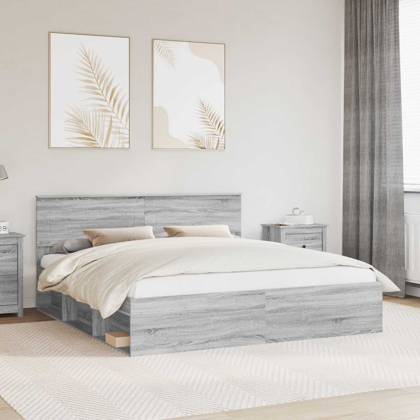 Struttura del letto con testiera Grigio Sonoma 200 x 200 cm