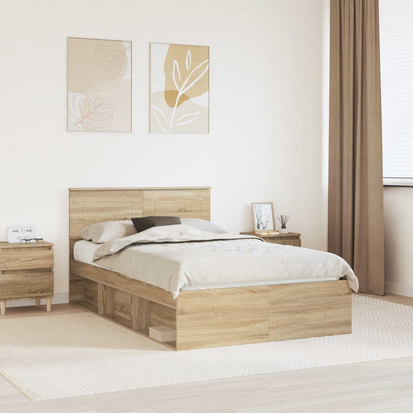 Struttura del letto con testiera Rovere Sonoma 135 x 190 cm