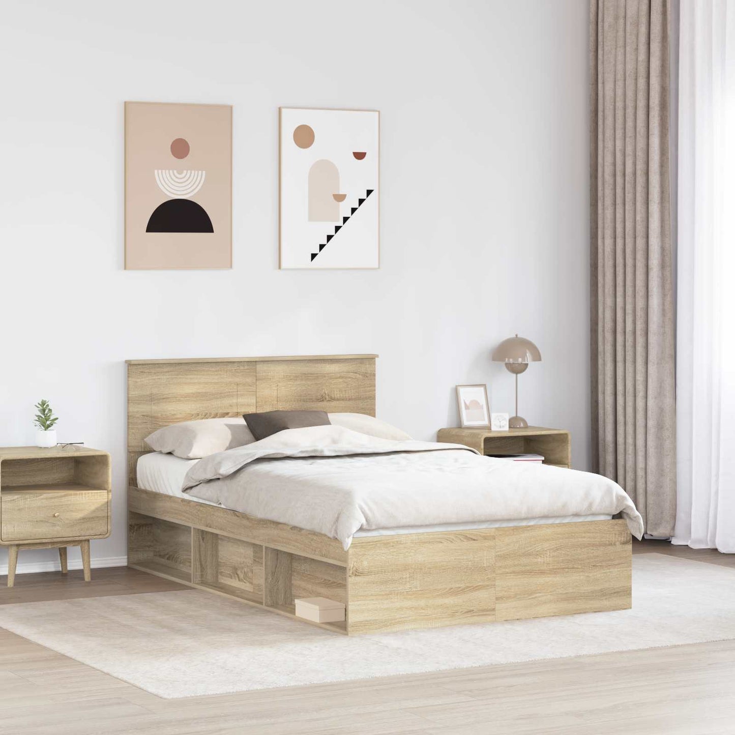 Struttura del letto con testiera Rovere Sonoma 135 x 190 cm
