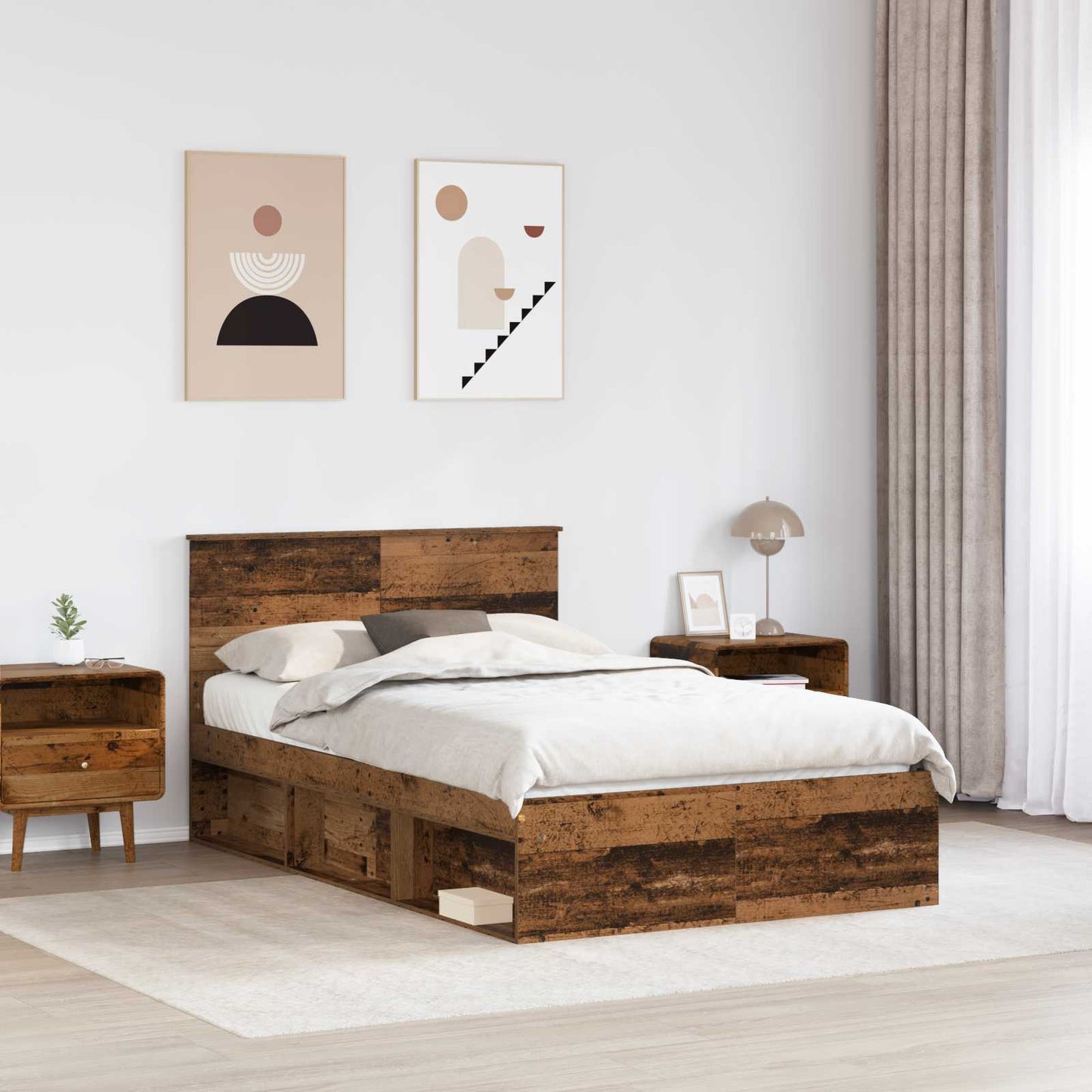 Struttura del letto con testiera Legno vecchio 135 x 190 cm