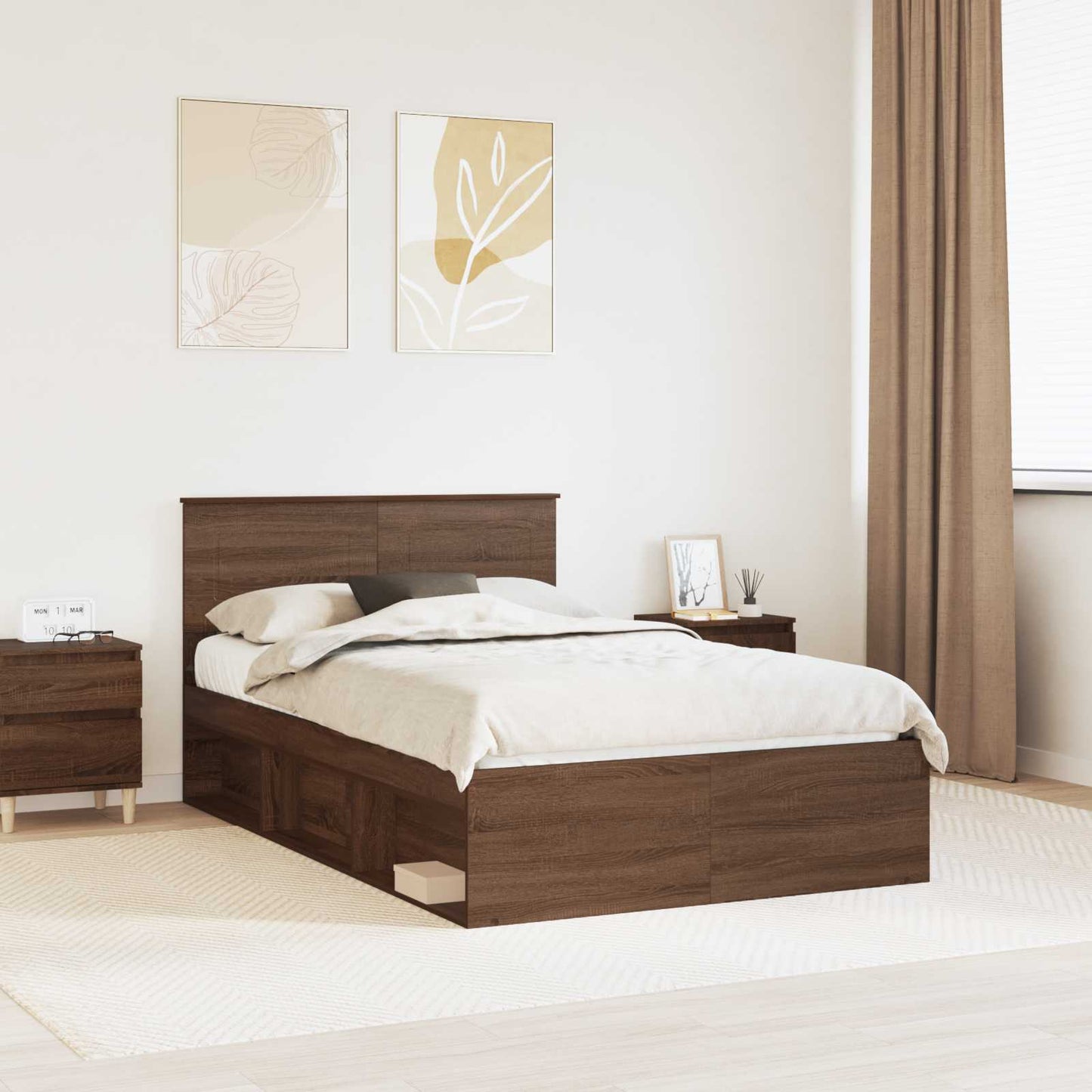 Struttura del letto con testiera Rovere Marrone 120 x 190 cm