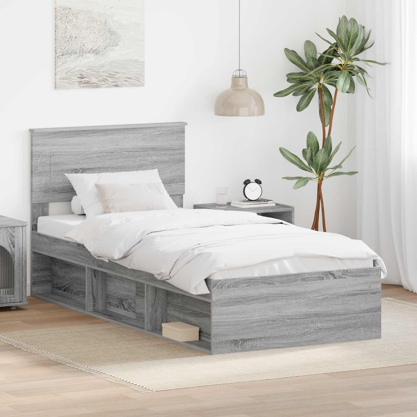Struttura del letto con testiera Grigio Sonoma 100 x 200 cm