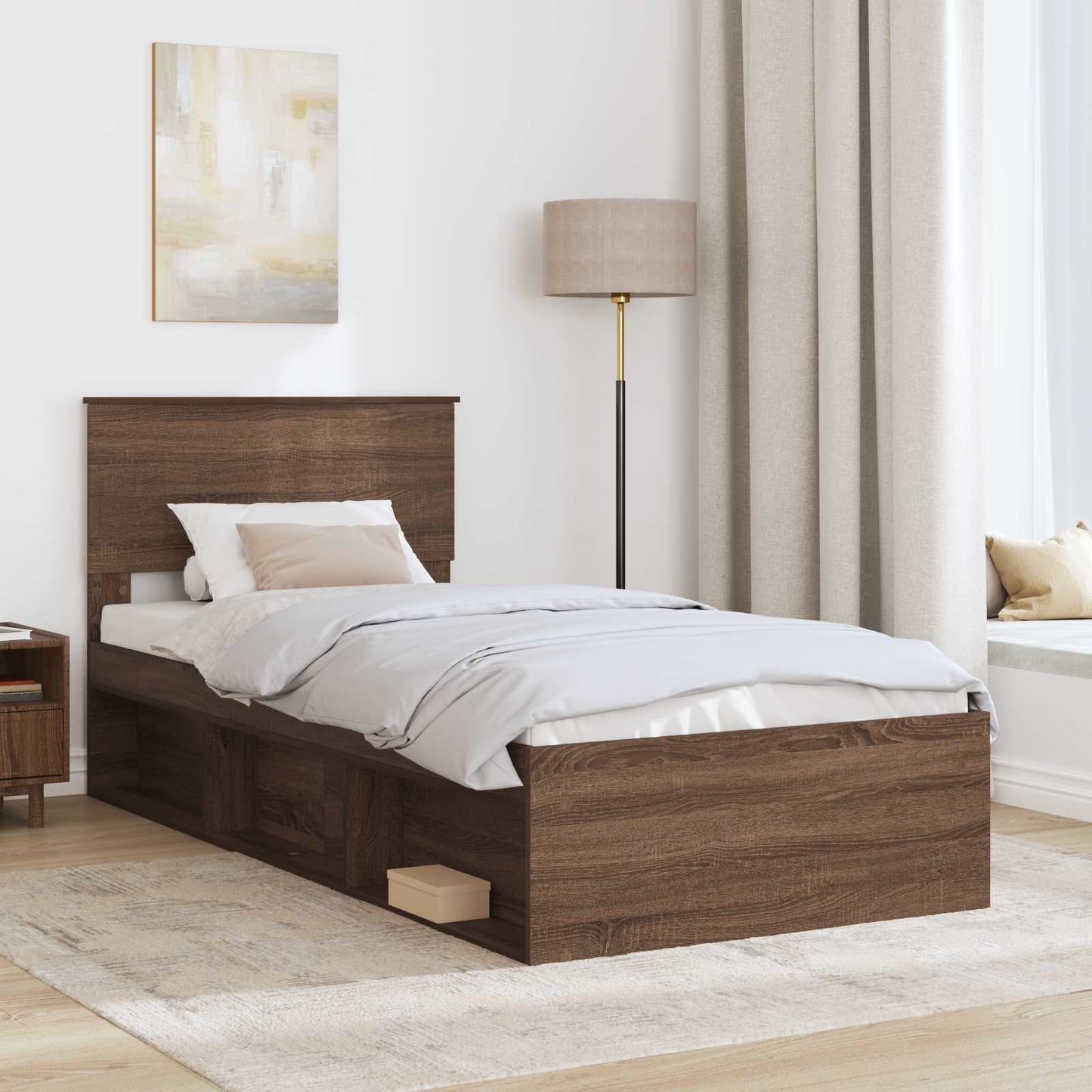 Struttura del letto con testiera Rovere Marrone 90 x 190 cm