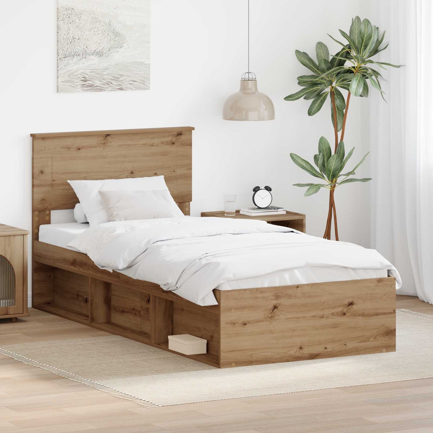 Struttura del letto con testiera Rovere artigianale 90 x 190 cm