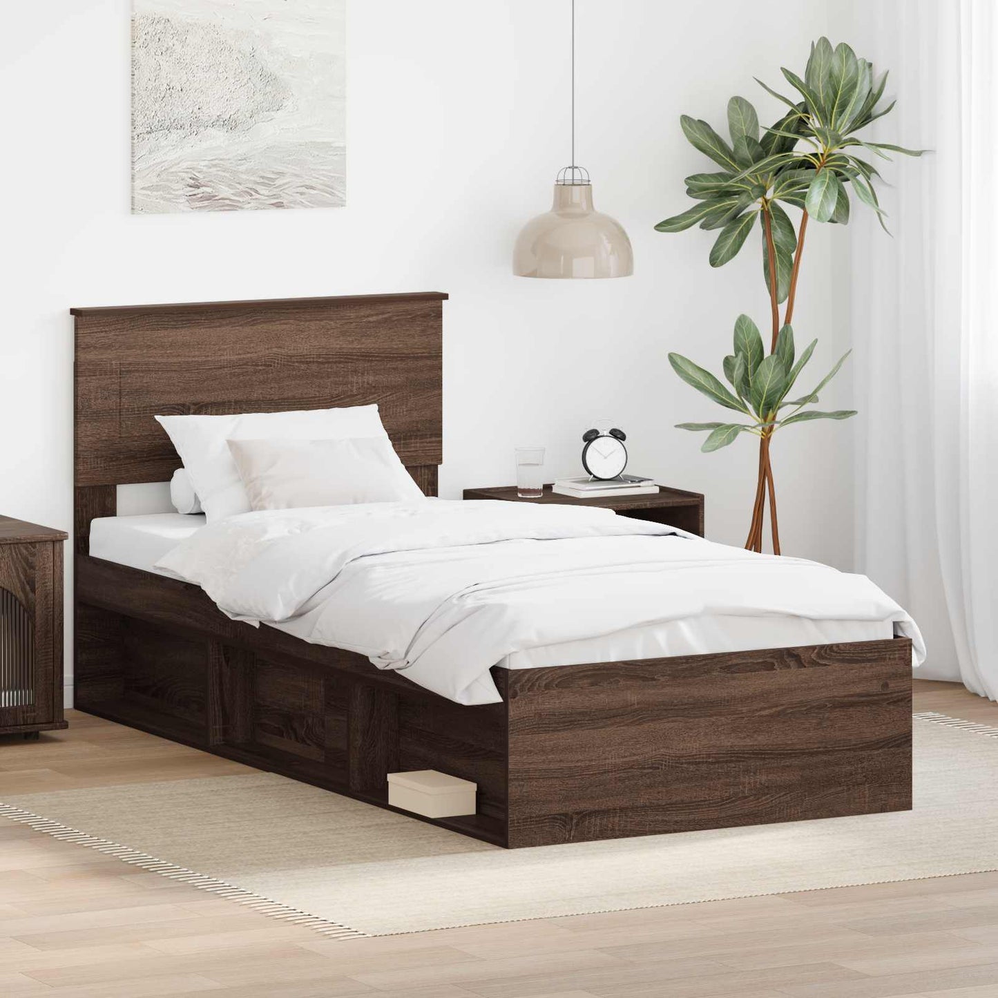 Struttura del letto con testiera Rovere Marrone 75 x 190 cm