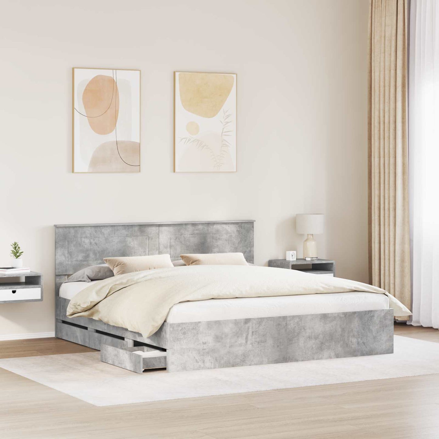Struttura del letto con cassetto Grigio cemento 200 x 200 cm