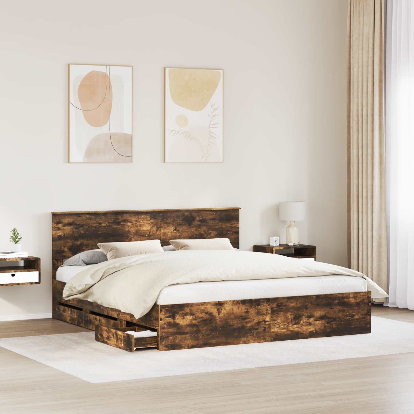 Struttura del letto con cassetto Rovere fumÃ© 200 x 200 cm
