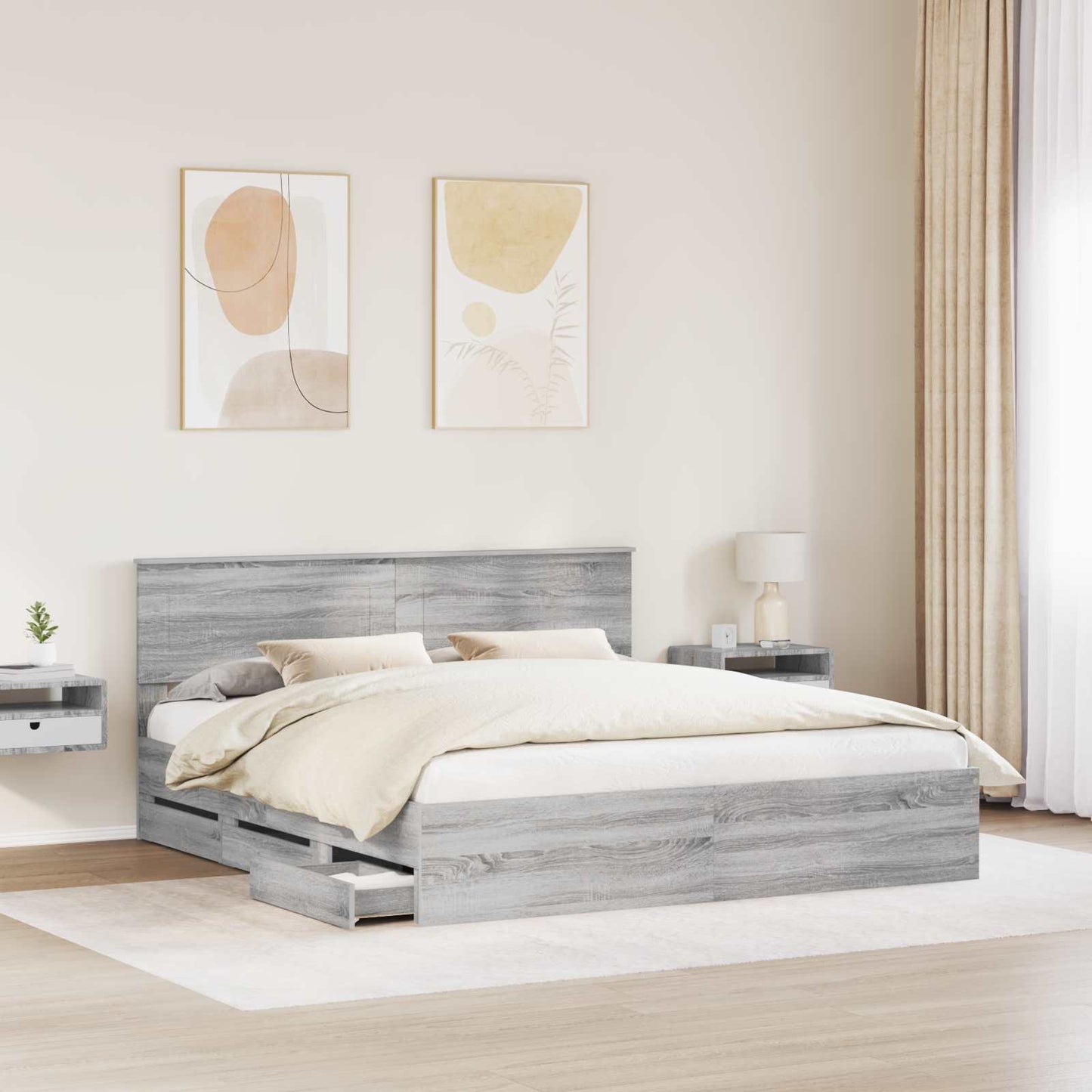 Struttura del letto con cassetto Grigio Sonoma 200 x 200 cm