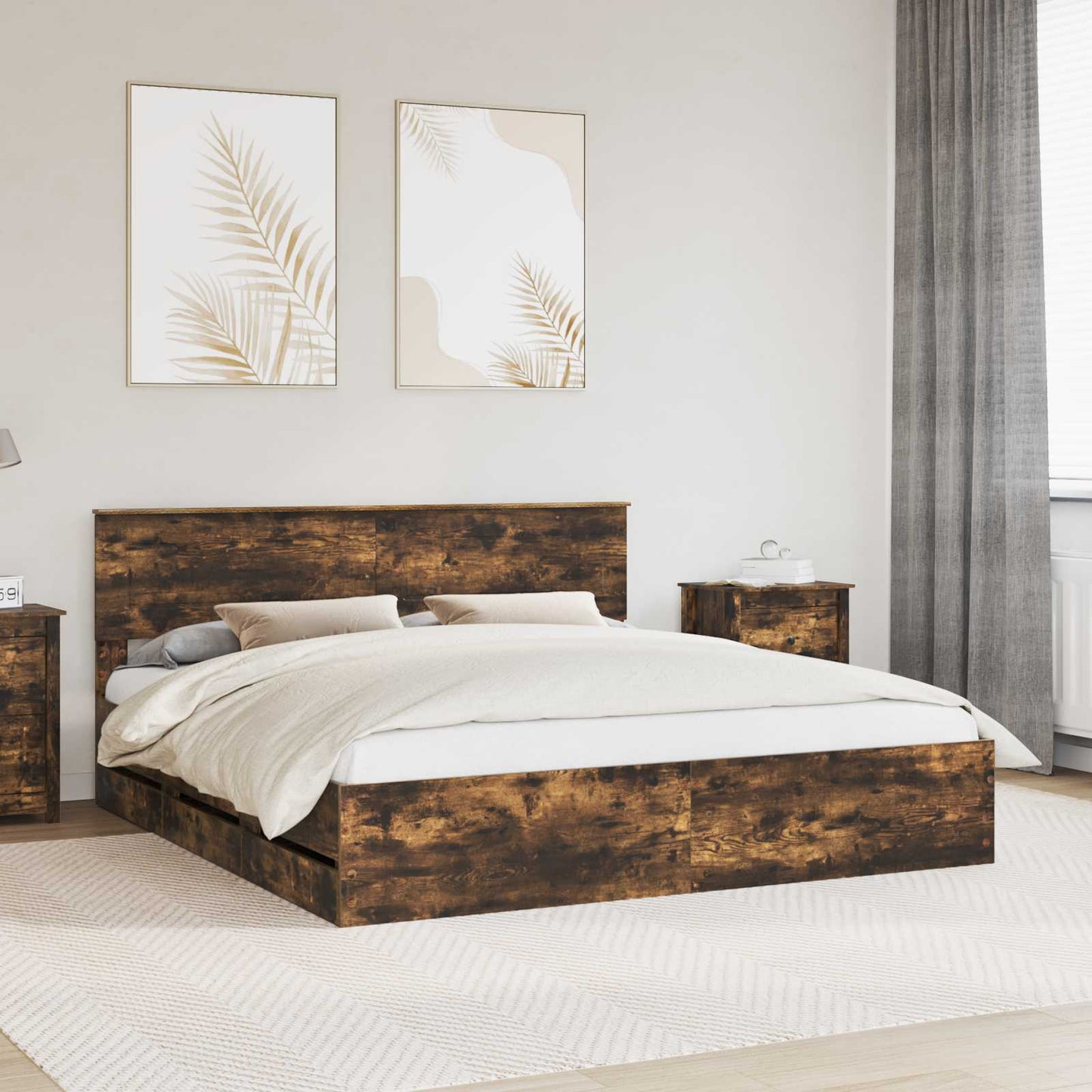 Struttura del letto con cassetto Rovere fumÃ© 180 x 200 cm