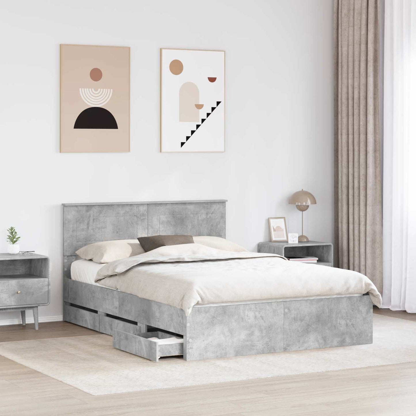 Struttura del letto con cassetto Grigio cemento 160 x 200 cm