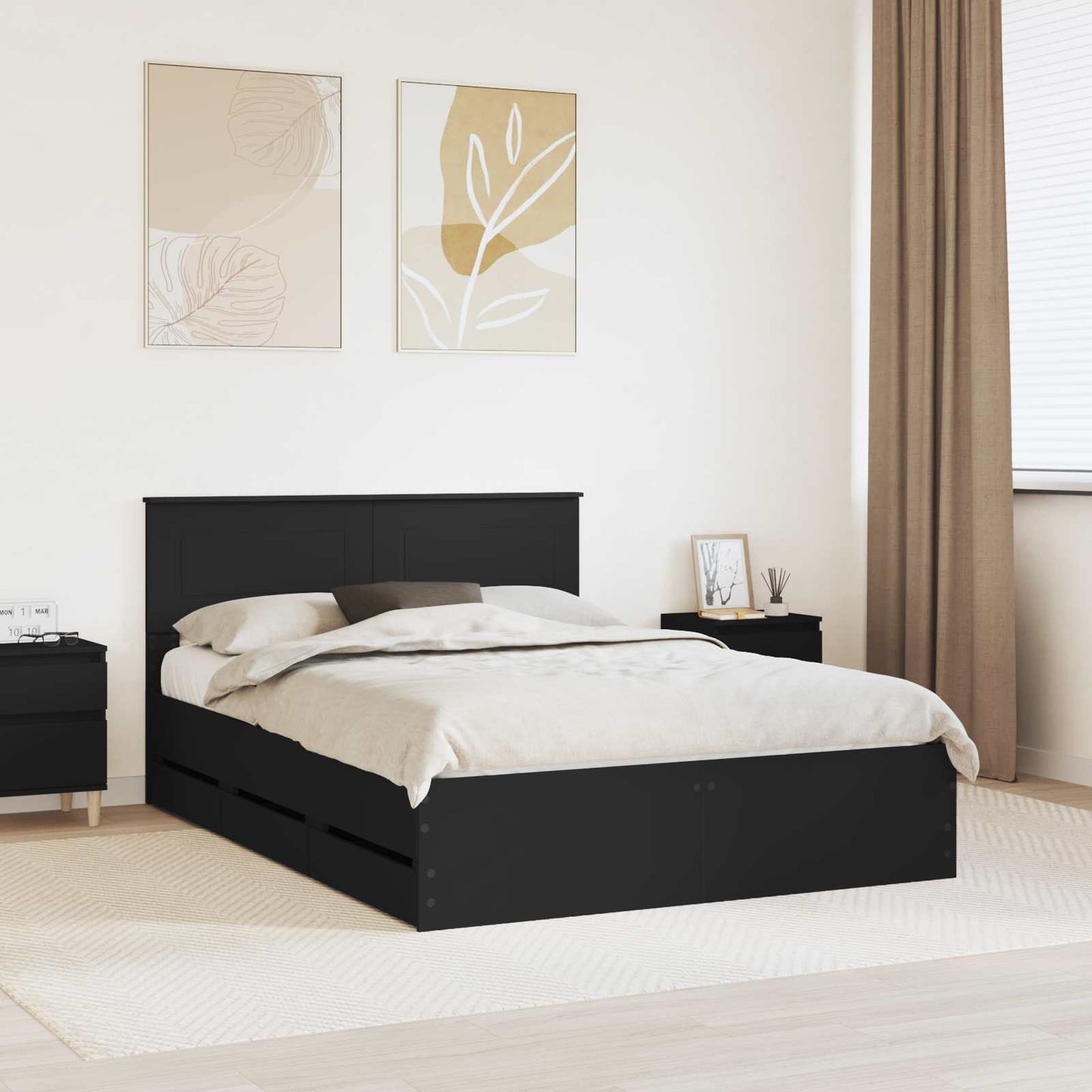 Struttura del letto Nero 150 x 200 cm Legno Ingegnerizzato