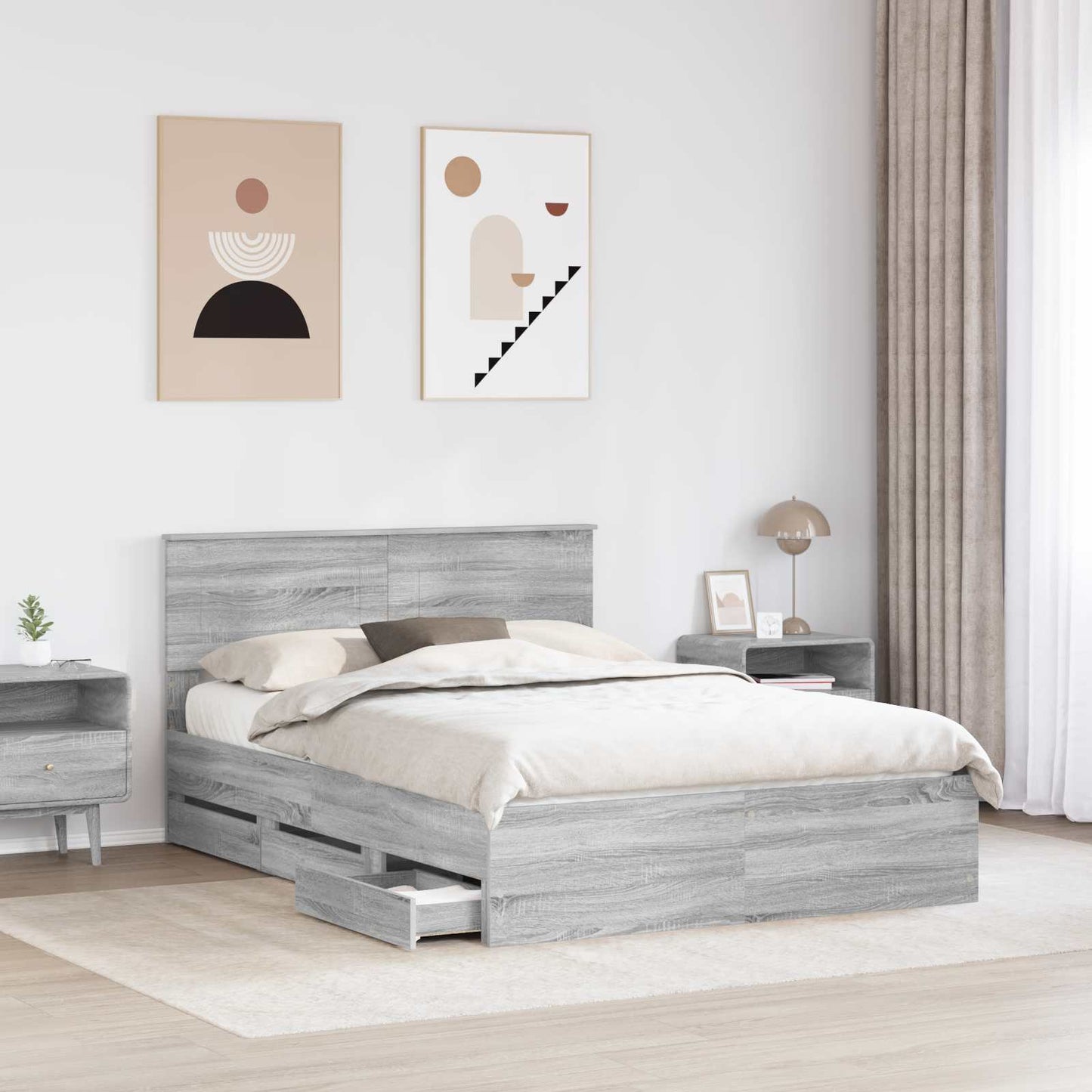 Struttura del letto con cassetto Grigio Sonoma 150 x 200 cm