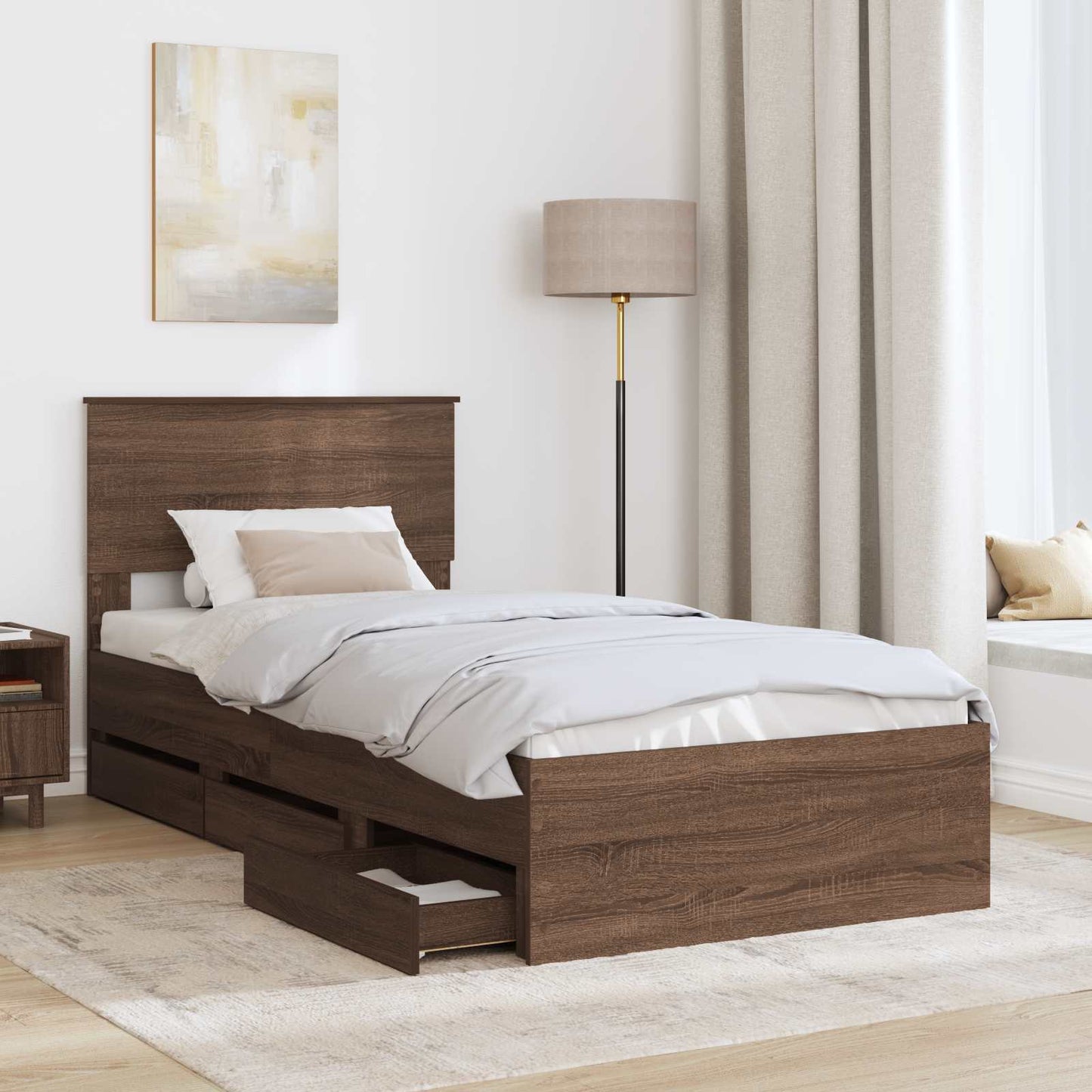 Struttura del letto con cassetto Rovere Marrone 90 x 190 cm