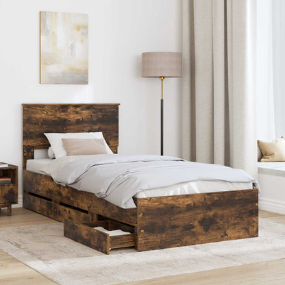 Struttura del letto con cassetto Rovere fumÃ© 90 x 200 cm