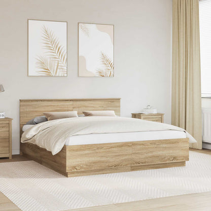 Struttura del letto con strisce LED Rovere Sonoma 180 x 200 cm