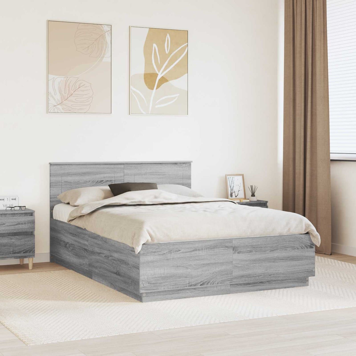Struttura del letto con testiera Grigio Sonoma 140 x 200 cm
