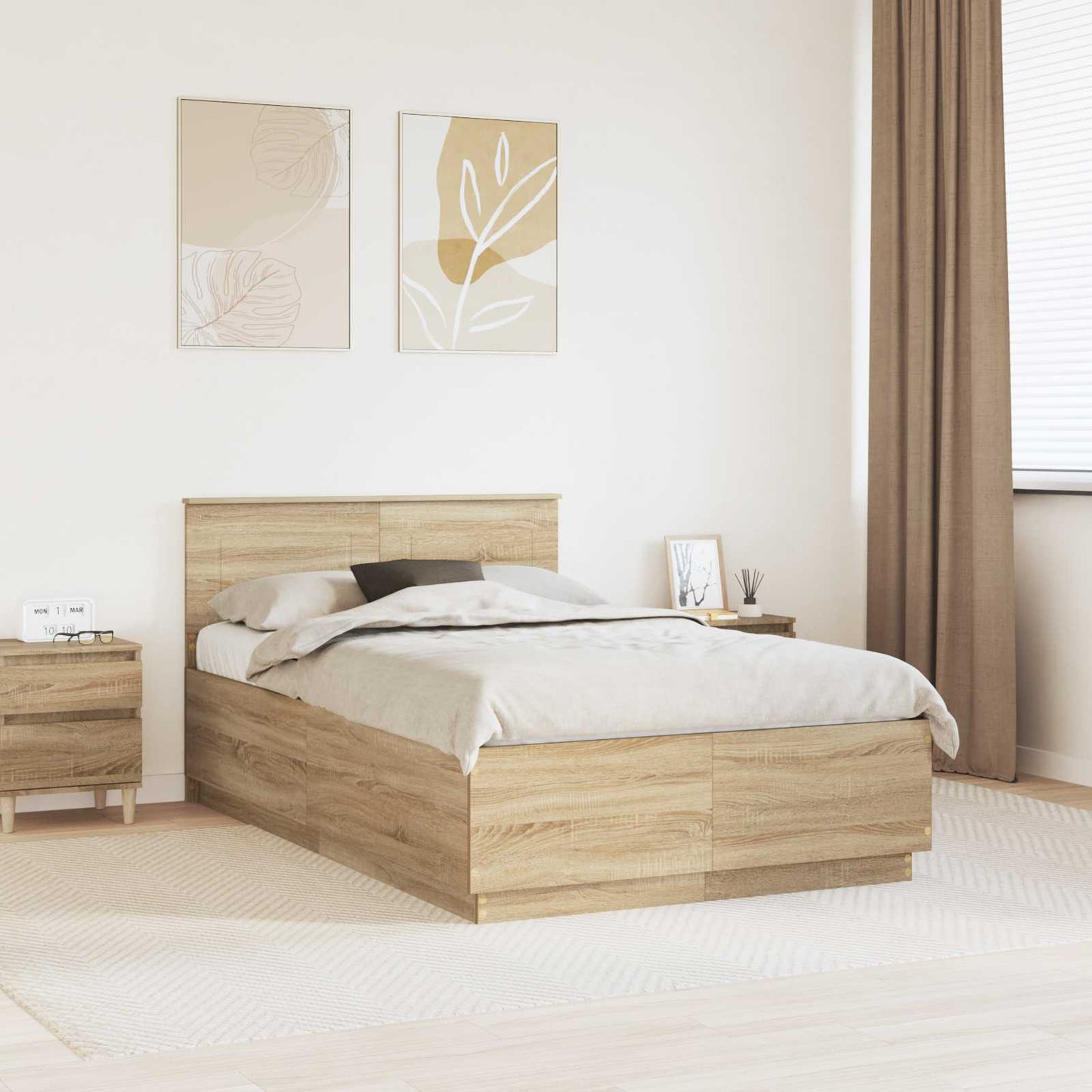 Struttura del letto con testiera Rovere Sonoma 135 x 190 cm