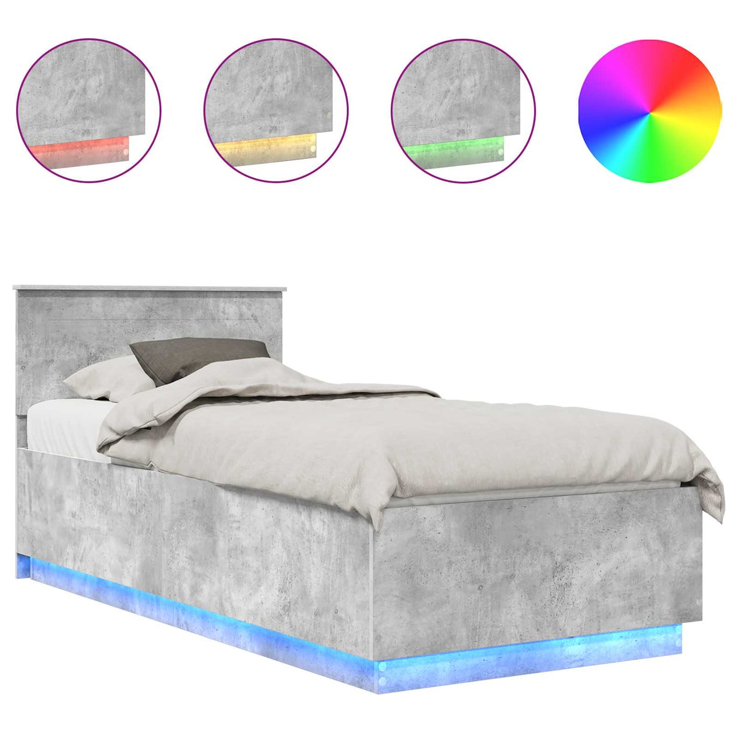 Struttura del letto con strisce LED Grigio cemento 100 x 200 cm