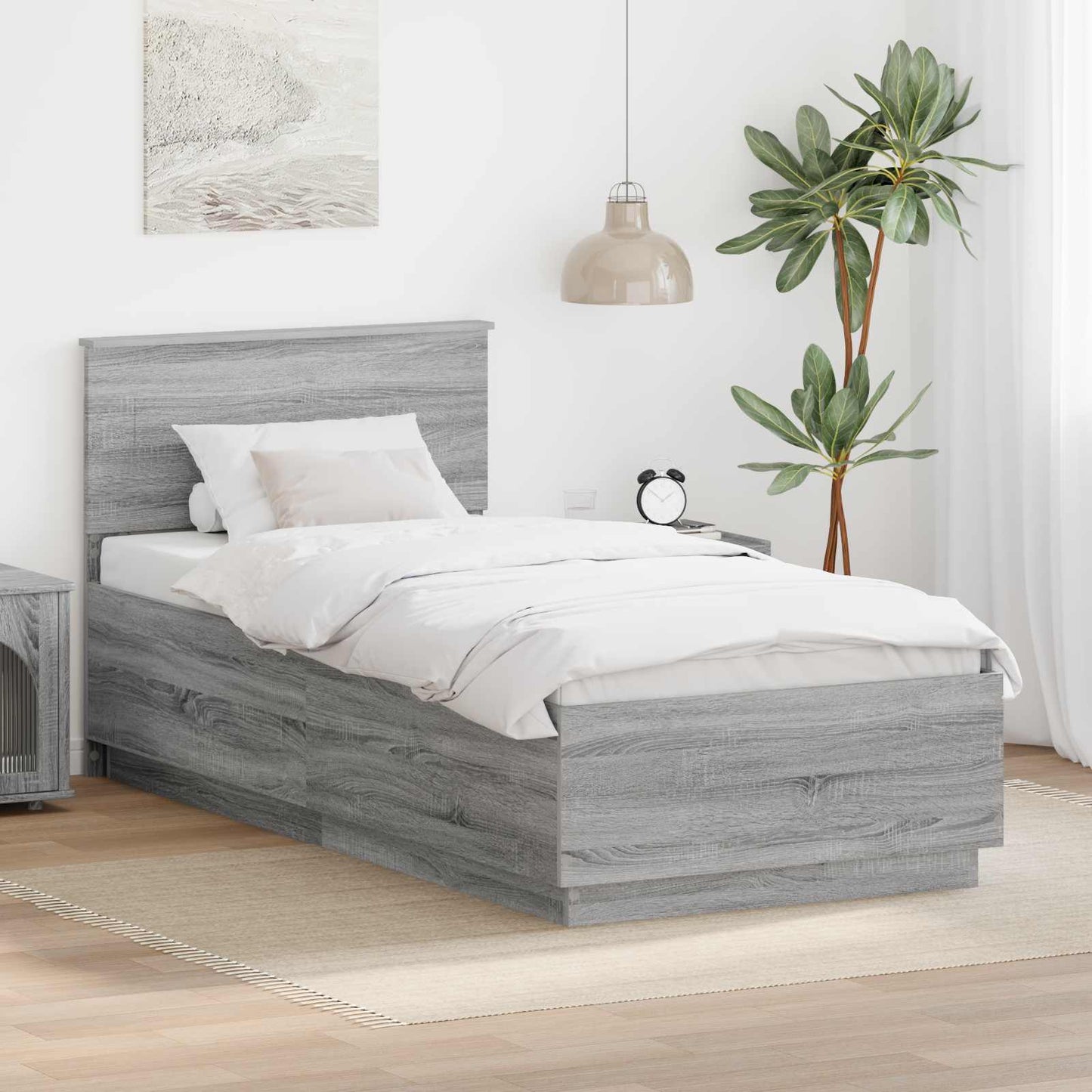 Struttura del letto con strisce LED Grigio Sonoma 100 x 200 cm