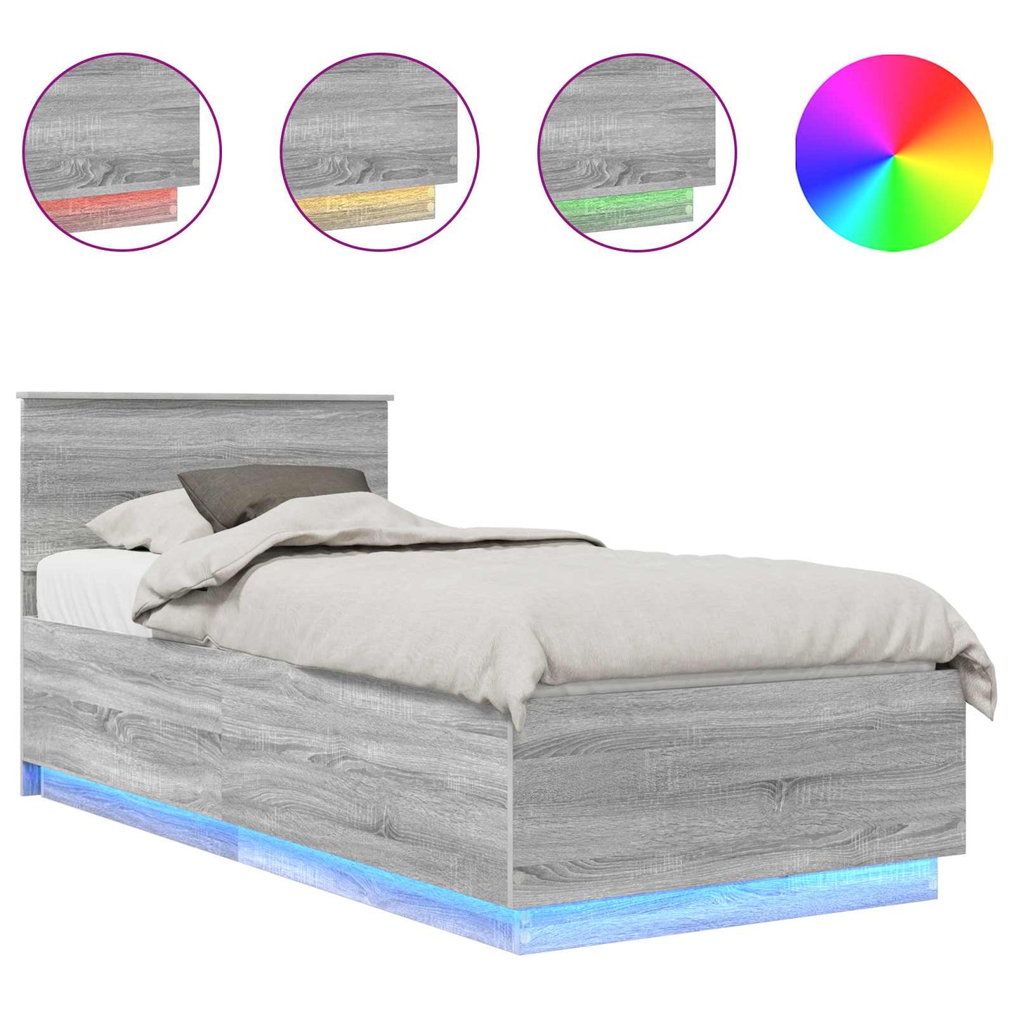 Struttura del letto con strisce LED Grigio Sonoma 100 x 200 cm