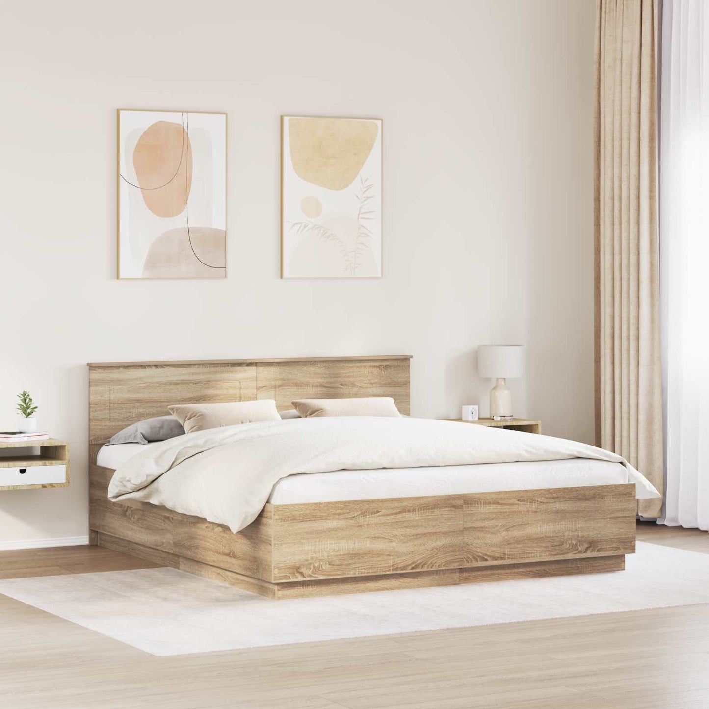 Struttura del letto con testiera Rovere Sonoma 200 x 200 cm