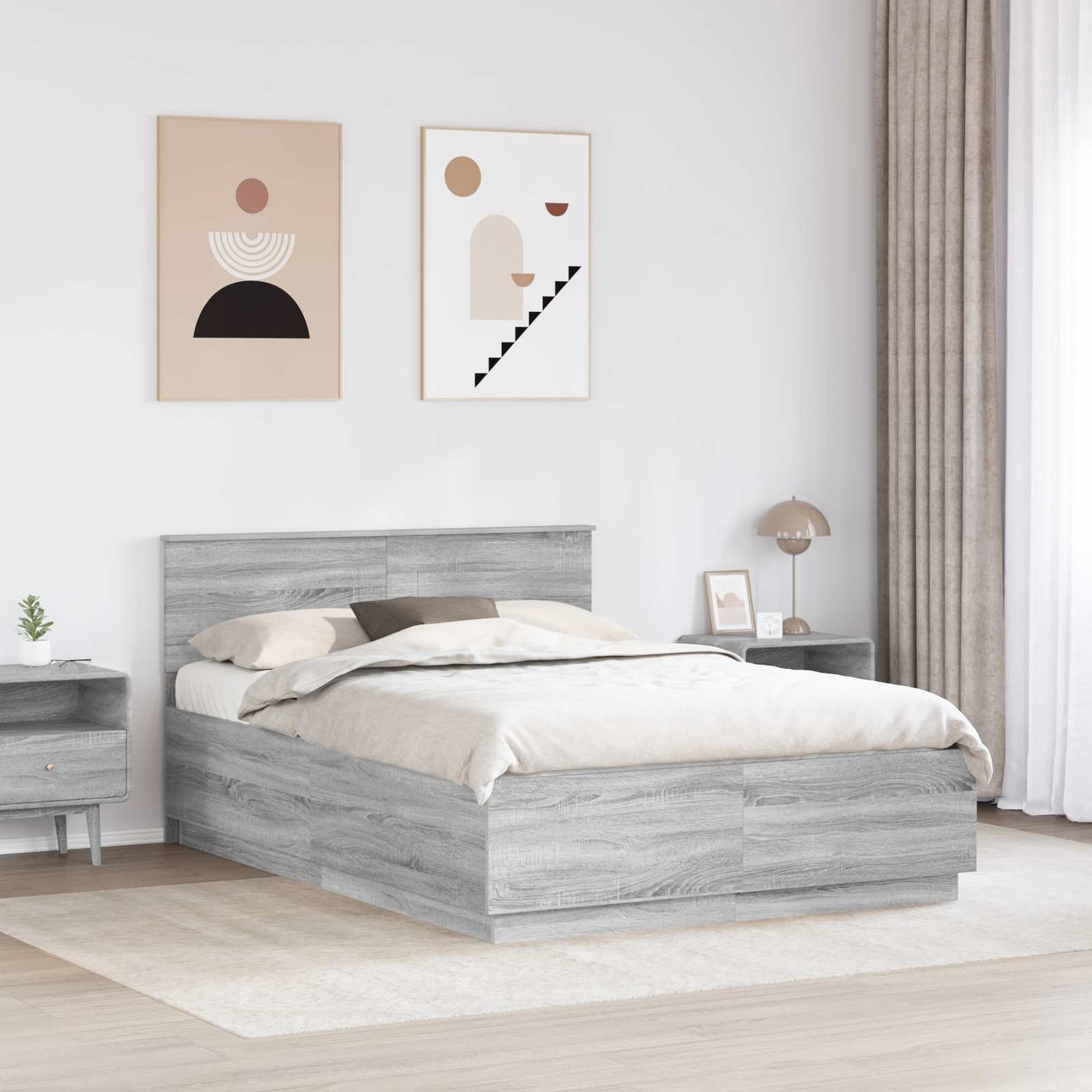 Struttura del letto con testiera Grigio Sonoma 140 x 200 cm