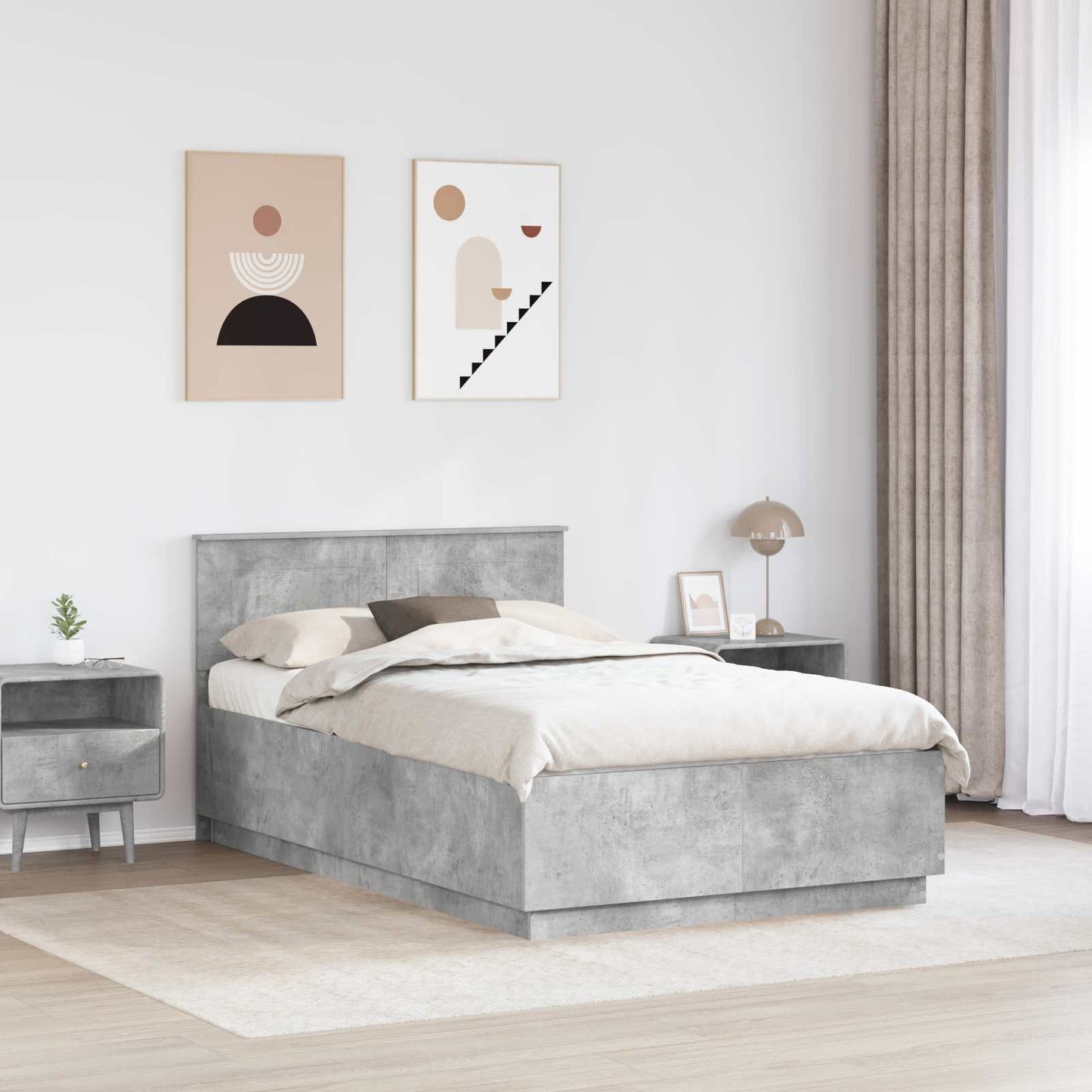 Struttura del letto con testiera Grigio cemento 135 x 190 cm