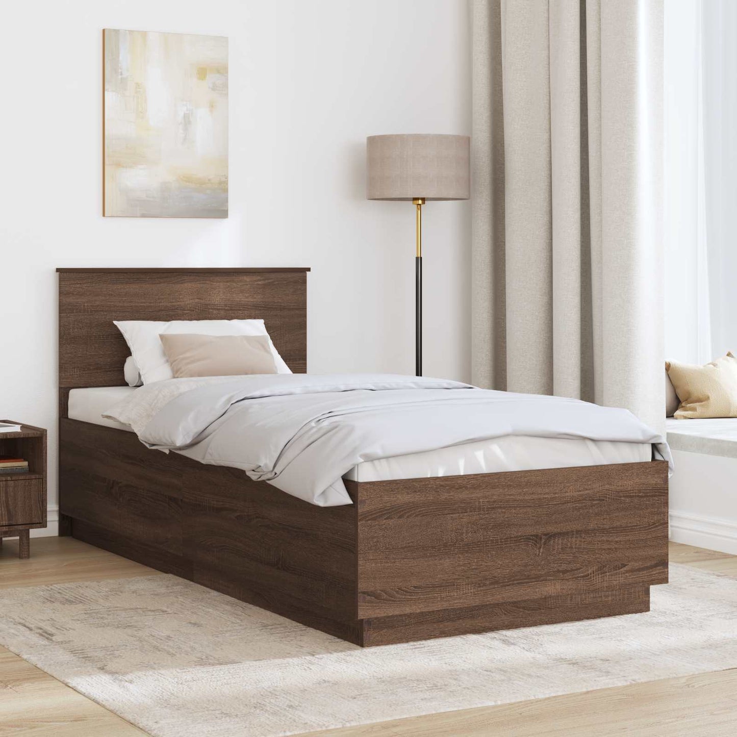 Struttura del letto con testiera Rovere Marrone 90 x 190 cm
