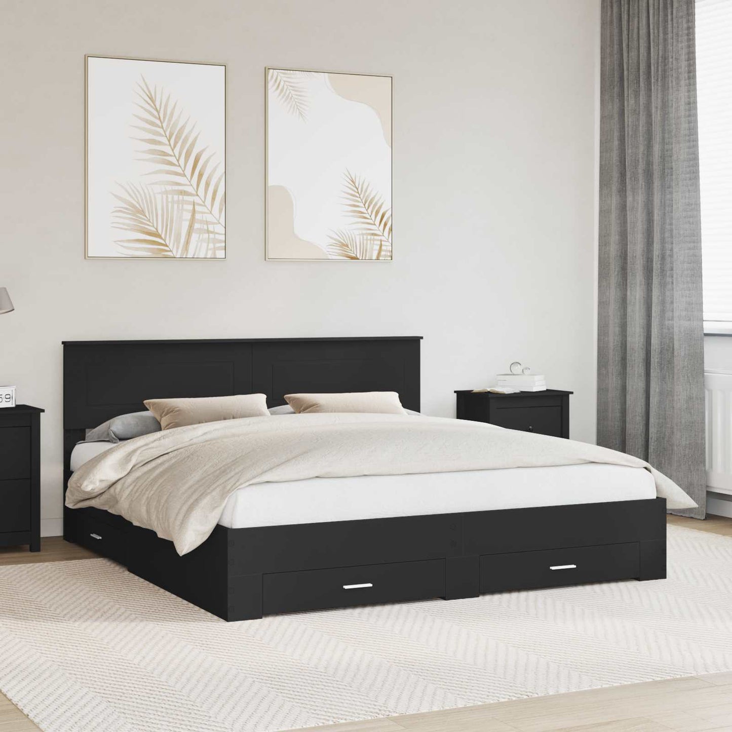 Struttura del letto con testiera Nero e Argento 200 x 200 cm