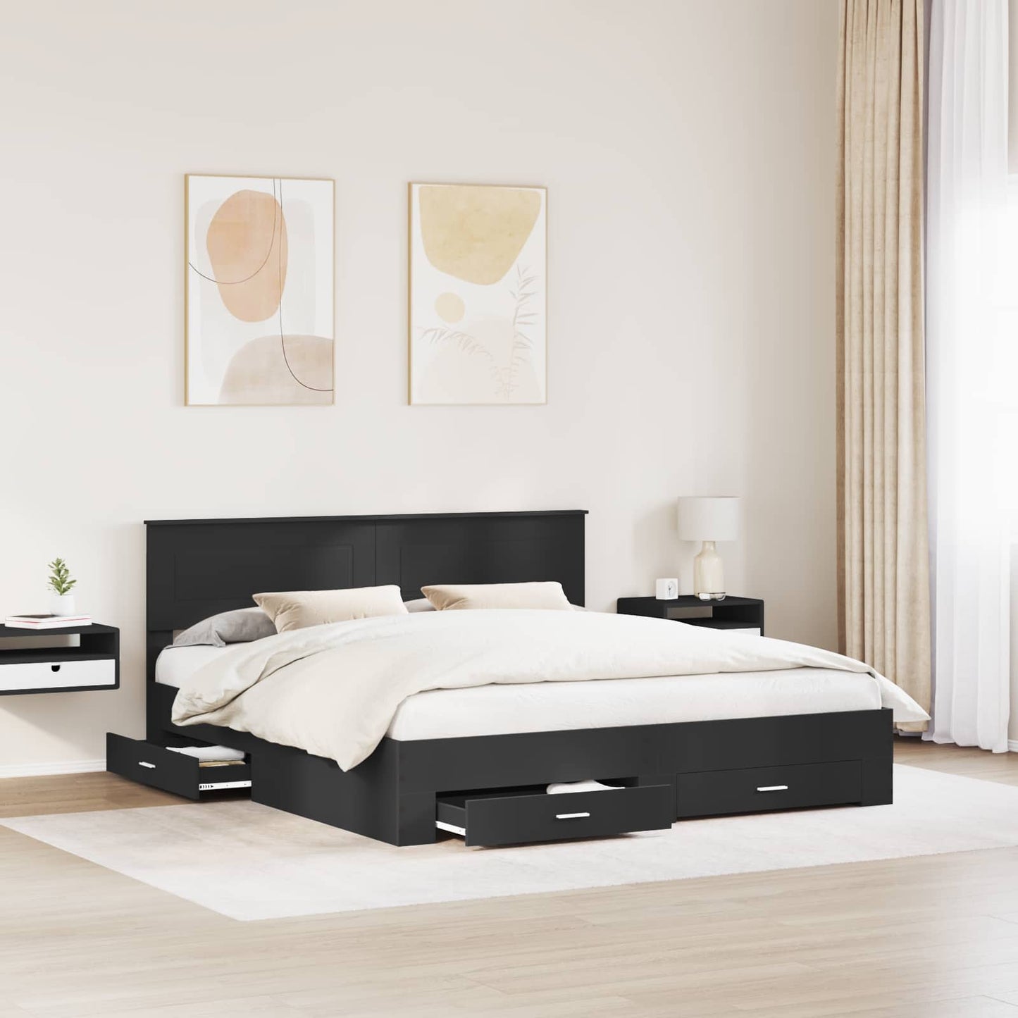 Struttura del letto con testiera Nero e Argento 200 x 200 cm