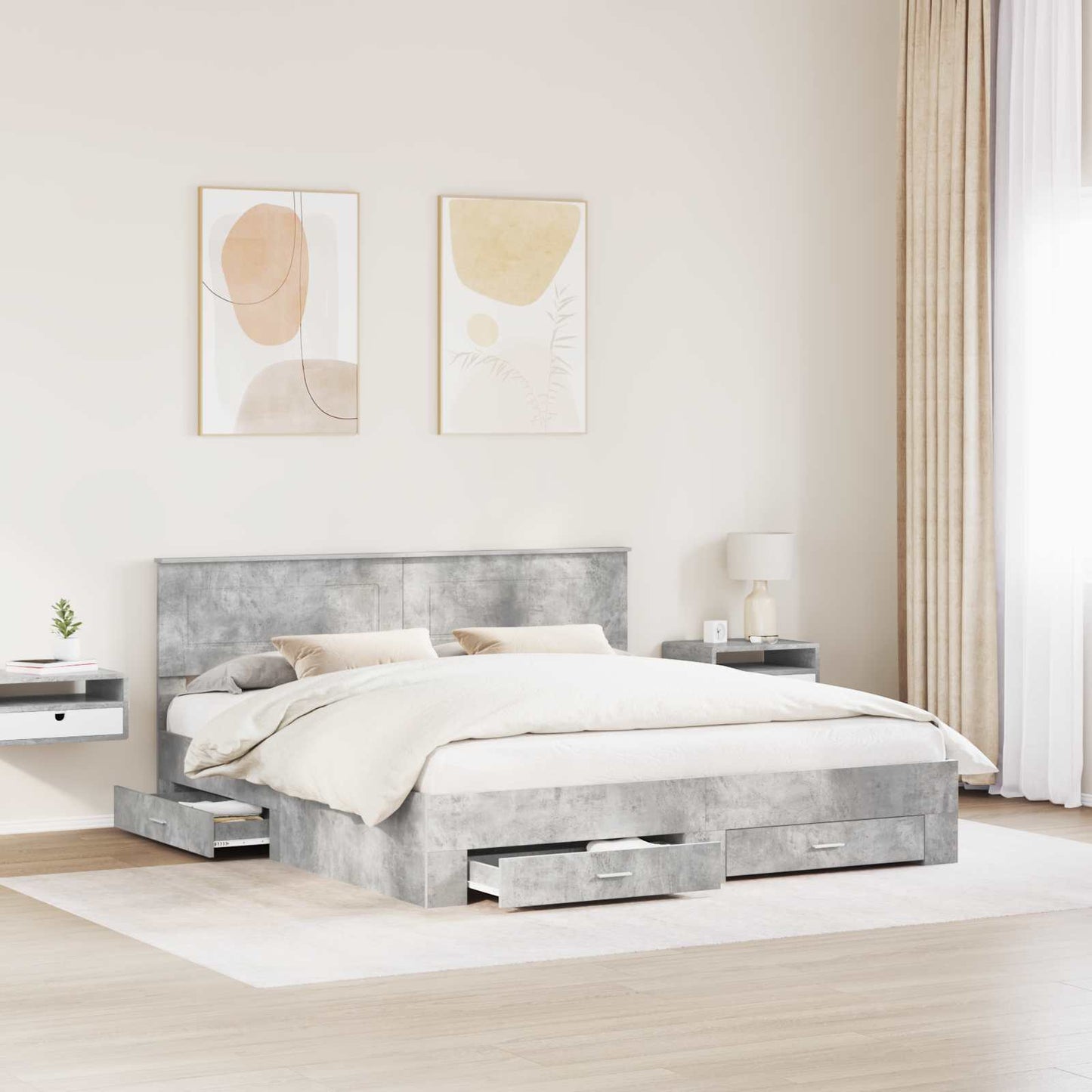 Struttura del letto con testiera Grigio cemento 200 x 200 cm