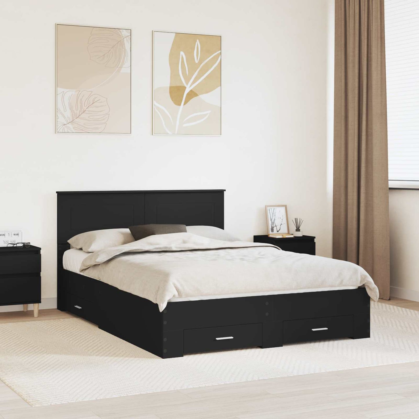 Struttura del letto Nero 160 x 200 cm Legno multistrato
